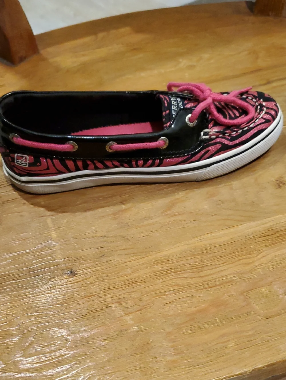 Girl's Size 3 Sperry Sparkly Black and Hot Pink Zebra Boat Shoes